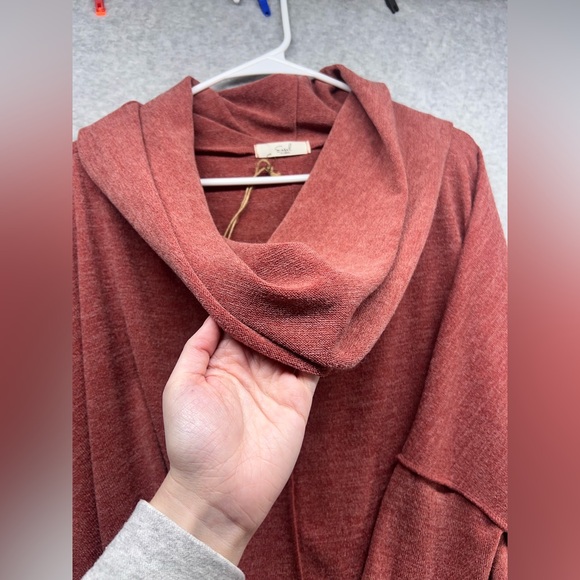 Easel Women's Cowl Neck Sweater in Deep Rust - Picture 5 of 9